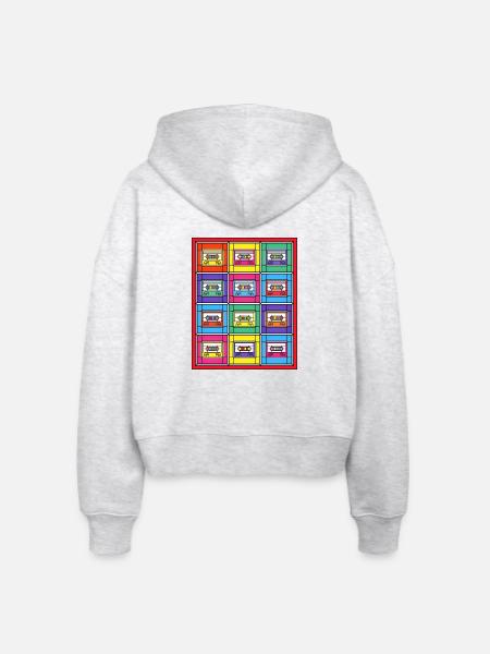 Buntglas-Pop-Art-Kassetten - Stanley/Stella Boxy Frauen Bio Zip Hoodie Ida - Weiß meliert