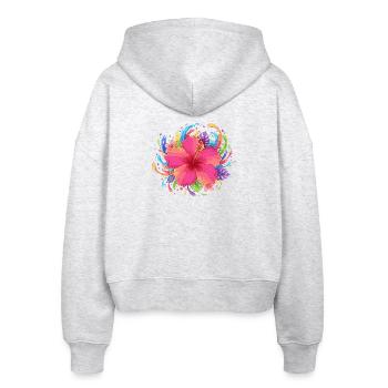 Hibiskusblüte Farbexplosion - Stanley/Stella Boxy Frauen Bio Zip Hoodie Ida - Weiß meliert - Hinten - AI Model Female 172 dark (172cm)