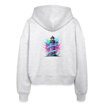 Neonwirbel Leuchtturm - Stanley/Stella Boxy Frauen Bio Zip Hoodie Ida - Weiß meliert - Hinten - AI Model Female 172 dark (172cm)