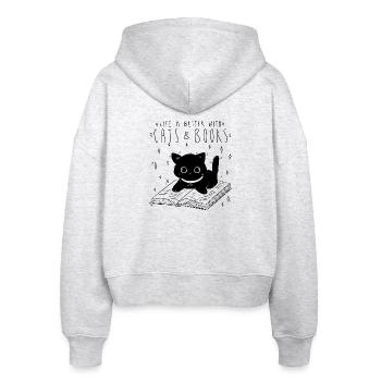 Cats & Books - Stanley/Stella Boxy Frauen Bio Zip Hoodie Ida - Weiß meliert - Hinten - AI Model Female 172 dark (172cm)