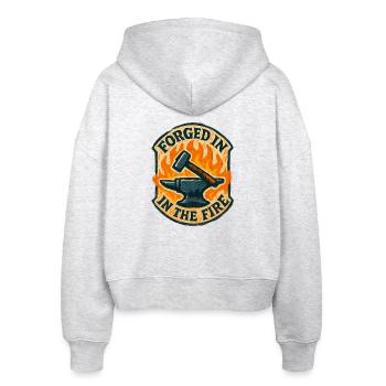 Geschmiedet in Feuerwiderstandsfähigkeit und roher Gewalt - Stanley/Stella Boxy Frauen Bio Zip Hoodie Ida - Weiß meliert - Hinten - AI Model Female 172 dark (172cm)