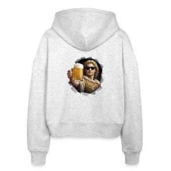 Alexander der Große mit Bier und Sonnenbrille - Stanley/Stella Boxy Frauen Bio Zip Hoodie Ida - Weiß meliert - Hinten - AI Model Female 172 dark (172cm)
