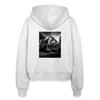 Don't Come In – Gothic Horror House Sketch - Stanley/Stella Boxy Frauen Bio Zip Hoodie Ida - Weiß meliert - Hinten - AI Model Female 172 dark (172cm)