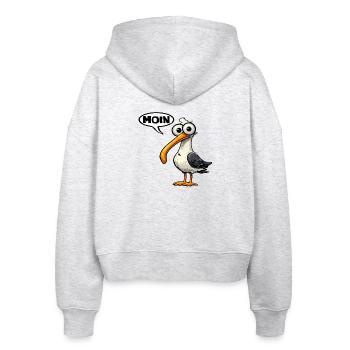 Moin Möwe Comic Miesmuschelartwuermchen  - Stanley/Stella Boxy Frauen Bio Zip Hoodie Ida - Weiß meliert - Hinten - AI Model Female 172 dark (172cm)