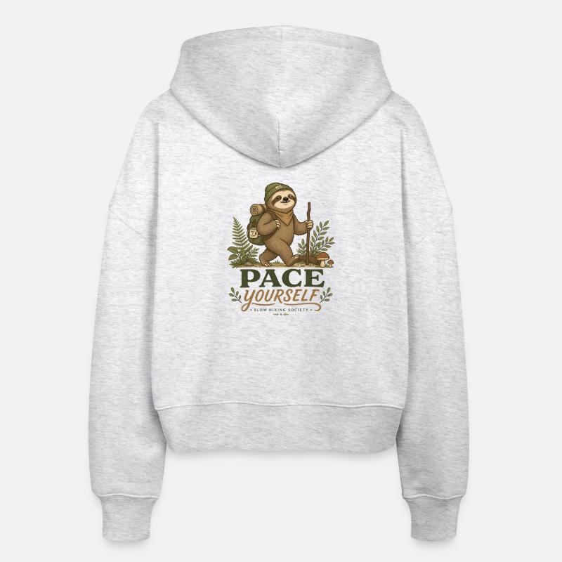 Pace Yourself Sloth Hiking - Stanley/Stella Boxy Women’s Organic Zip Hoodie Ida - heather white