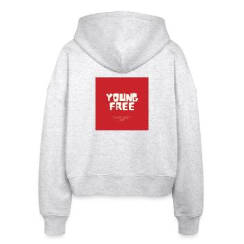 Jeune Libre — Bold Typography - Stanley/Stella Boxy Women’s Organic Zip Hoodie Ida - heather white - Back - AI Model Female 172 dark (172cm)