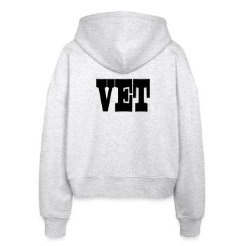 19 FETT - Stanley/Stella Boxy Frauen Bio Zip Hoodie Ida - Weiß meliert - Hinten - AI Model Female 172 dark (172cm)