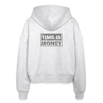 Zeit ist Geld: Text mit zwei Zeilen - Stanley/Stella Boxy Frauen Bio Zip Hoodie Ida - Weiß meliert - Hinten - AI Model Female 172 dark (172cm)