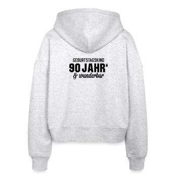 Geburtstagskind 90 wunderbar - Stanley/Stella Boxy Frauen Bio Zip Hoodie Ida - Weiß meliert - Hinten - AI Model Female 172 dark (172cm)