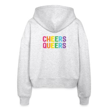 LGBTQ-Prost Queers - Stanley/Stella Boxy Frauen Bio Zip Hoodie Ida - Weiß meliert - Hinten - AI Model Female 172 dark (172cm)