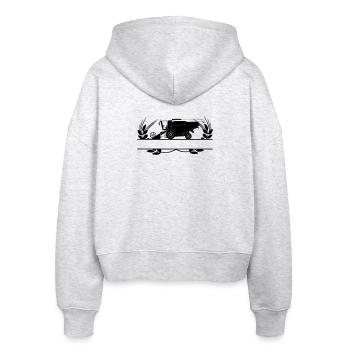 Mähdrescher im Kornkreis mit Textraum - Stanley/Stella Boxy Frauen Bio Zip Hoodie Ida - Weiß meliert - Hinten - AI Model Female 172 dark (172cm)