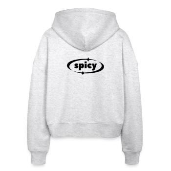 Spicy Statement – Y2K Textlogo mit Sternakzenten - Stanley/Stella Boxy Frauen Bio Zip Hoodie Ida - Weiß meliert - Hinten - AI Model Female 172 dark (172cm)