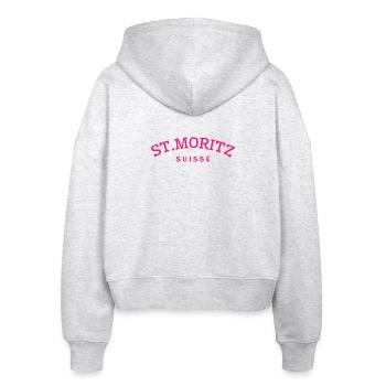 St. Moritz - Suisse - Switzerland - Swiss - Stanley/Stella Boxy Women’s Organic Zip Hoodie Ida - heather white - Back - AI Model Female 172 dark (172cm)