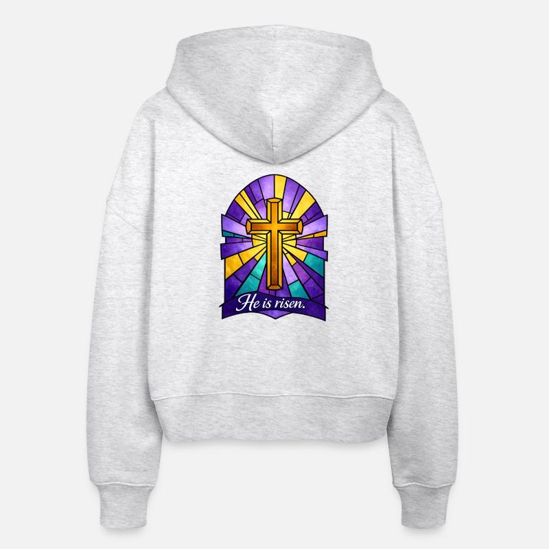 He is Risen Cross Easter - Stanley/Stella Boxy Women’s Organic Zip Hoodie Ida - heather white
