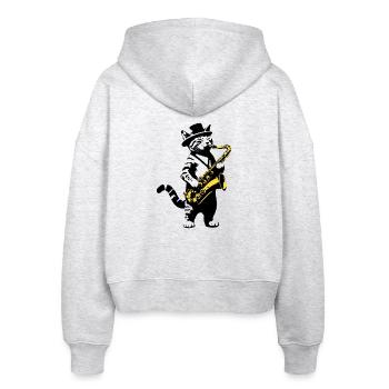 Katze Saxophon Musik Streetart Schablonen Stil - Stanley/Stella Boxy Frauen Bio Zip Hoodie Ida - Weiß meliert - Hinten - AI Model Female 172 dark (172cm)