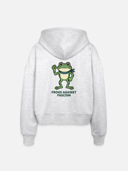 Frosch gegen Faschismus - Stanley/Stella Boxy Frauen Bio Zip Hoodie Ida - Weiß meliert