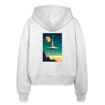 Städte beginnen über die Zukunft der Wolken zu schweben - Stanley/Stella Boxy Frauen Bio Zip Hoodie Ida - Weiß meliert - Hinten - AI Model Female 172 dark (172cm)