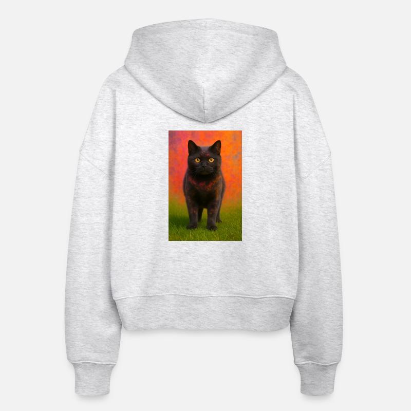 Chat de nuit avec explosion de couleurs en arrière-plan - Veste à capuche bio Ida Stanley/Stella Femme - blanc chiné