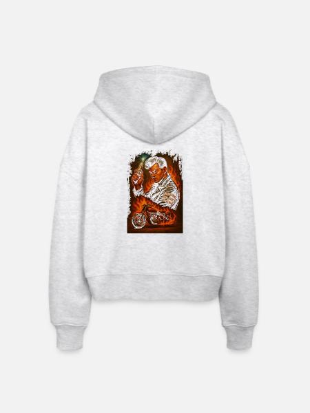 ZÜNDFUNKE – Greaser’s Revenge - Stanley/Stella Boxy Frauen Bio Zip Hoodie Ida - Weiß meliert