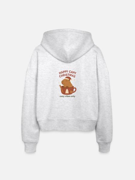 Capybara Christmas - Stanley/Stella Boxy Frauen Bio Zip Hoodie Ida - Weiß meliert