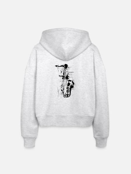 Saxophon - Stanley/Stella Boxy Frauen Bio Zip Hoodie Ida - Weiß meliert