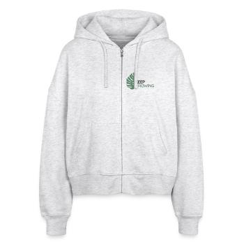Monstera – Weiter wachsen - Stanley/Stella Boxy Frauen Bio Zip Hoodie Ida - Weiß meliert - Vorne - AI Model Female 172 dark (172cm)