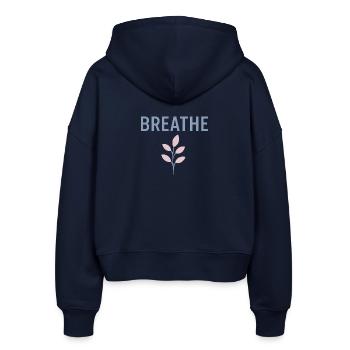 Minimalistisches Pastell Design mit Pflanze – Ruhe - Stanley/Stella Boxy Frauen Bio Zip Hoodie Ida - Navy - Hinten - AI Model Female 172 light (172cm)