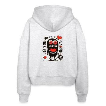 Black monster with a heart in its mouth - Stanley/Stella Boxy Women’s Organic Zip Hoodie Ida - heather white - Back - AI Model Female 172 dark (172cm)
