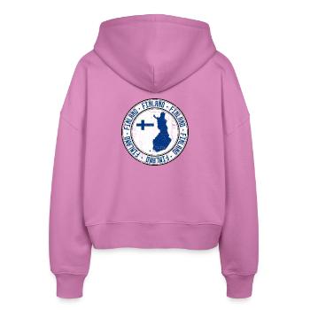 Finland Map Circular Crest with Flag - Stanley/Stella Boxy Women’s Organic Zip Hoodie Ida - pink - Back - AI Model Female 172 light (172cm)