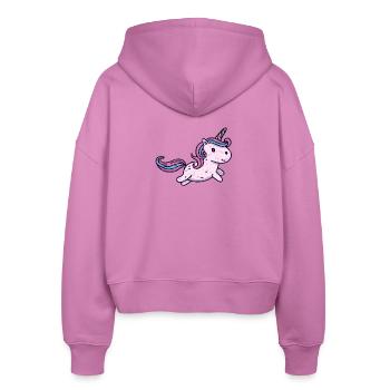 Süßes Kawaii Einhorn Springt Grunge - Stanley/Stella Boxy Frauen Bio Zip Hoodie Ida - Pink - Hinten - AI Model Female 172 light (172cm)