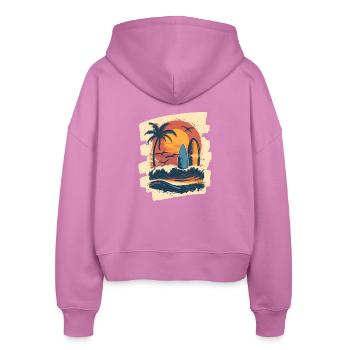 Beach Palm Trees Sunset Surfer Summer - Stanley/Stella Boxy Women’s Organic Zip Hoodie Ida - pink - Back - AI Model Female 172 light (172cm)