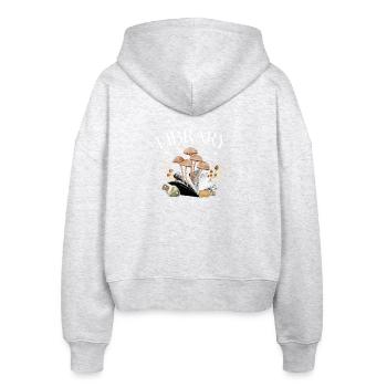 Bibliothek Pilzreich - Stanley/Stella Boxy Frauen Bio Zip Hoodie Ida - Weiß meliert - Hinten - AI Model Female 172 dark (172cm)