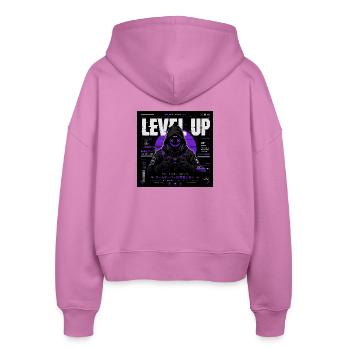 LEVEL UP – Cyberpunk Gaming Streetwear Design - Stanley/Stella Boxy Frauen Bio Zip Hoodie Ida - Pink - Hinten - AI Model Female 172 light (172cm)