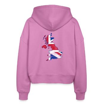 Union Jack UK Map Art Overlay - Stanley/Stella Boxy Women’s Organic Zip Hoodie Ida - pink - Back - AI Model Female 172 light (172cm)