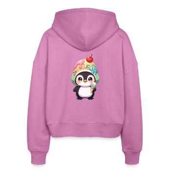 Süßer Pinguin Cartoon Eiscreme Sommer Regenbogen - Stanley/Stella Boxy Women’s Organic Zip Hoodie Ida - pink - Back - AI Model Female 172 light (172cm)