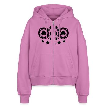 poker_chips_design - Stanley/Stella Boxy Frauen Bio Zip Hoodie Ida - Pink - Vorne - AI Model Female 172 light (172cm)