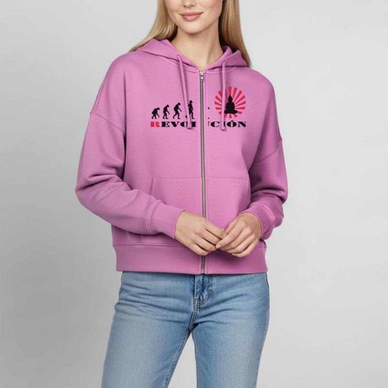 r-evolution, Evolution, darvin, revolution, Buddha Stanley/Stella Boxy Frauen Bio Zip Hoodie Ida