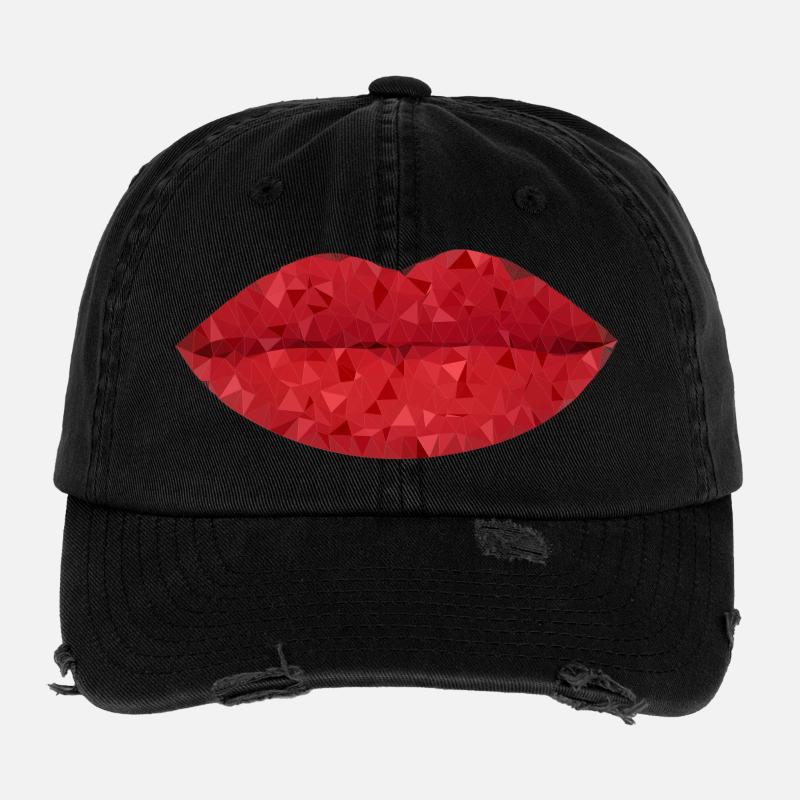 Lèvres Géométriques Rouge Intense Casquette vintage effet usé Flexfit