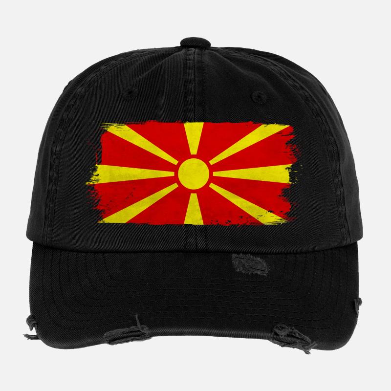 Macedonian sun on red Flexfit Vintage Destroyed Cap