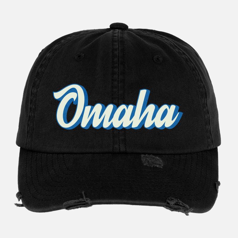 Omaha lettering in retro blue Flexfit Vintage Destroyed Cap