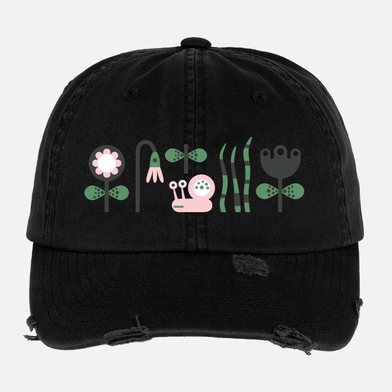Escargot rose affamé avec des fleurs Casquette vintage effet usé Flexfit