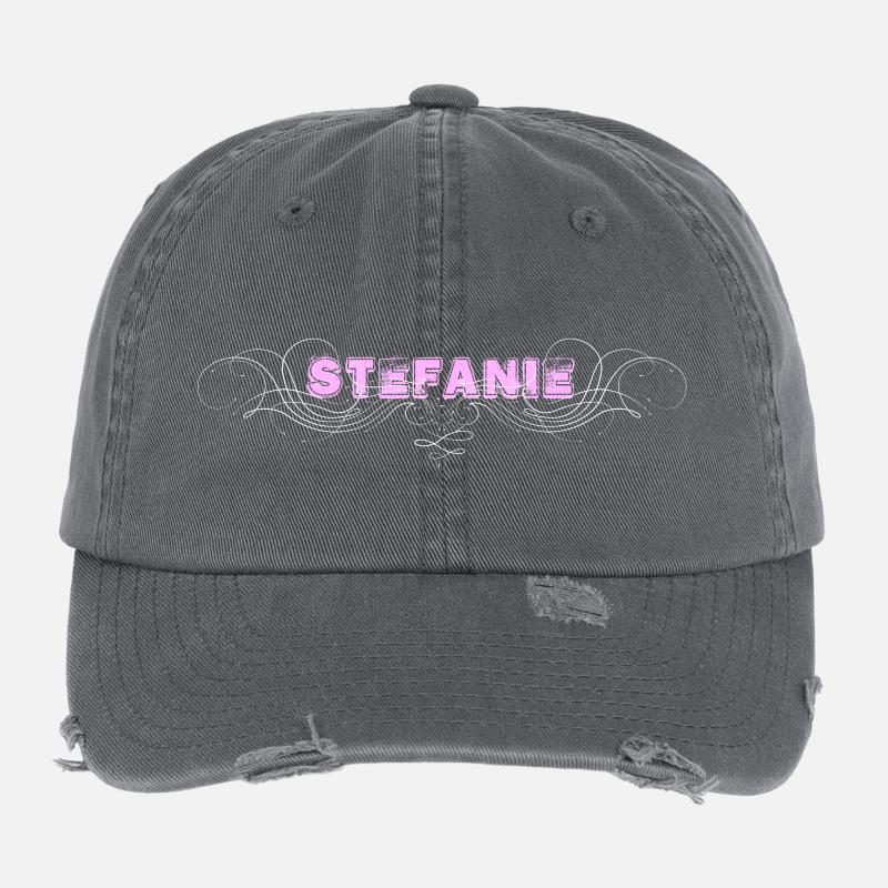 Lettrage STEFANIE avec lignes décoratives Casquette vintage effet usé Flexfit