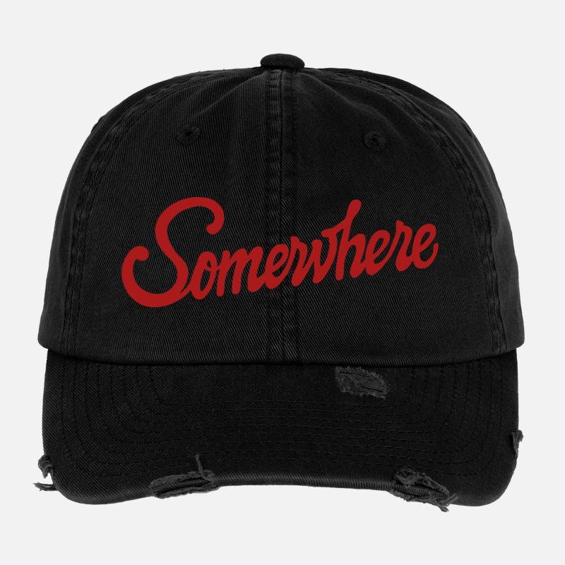 Somewhere Calligraphy Hand Lettering Design Flexfit Vintage Destroyed Cap
