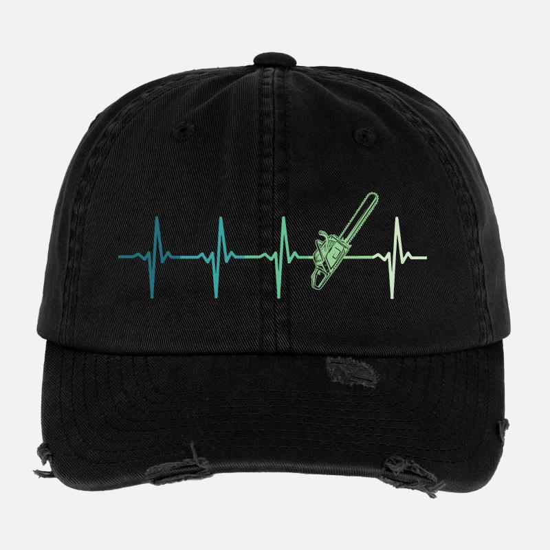 Forest Heartbeat Lumberjack Chainsaw Flexfit Vintage Destroyed Cap