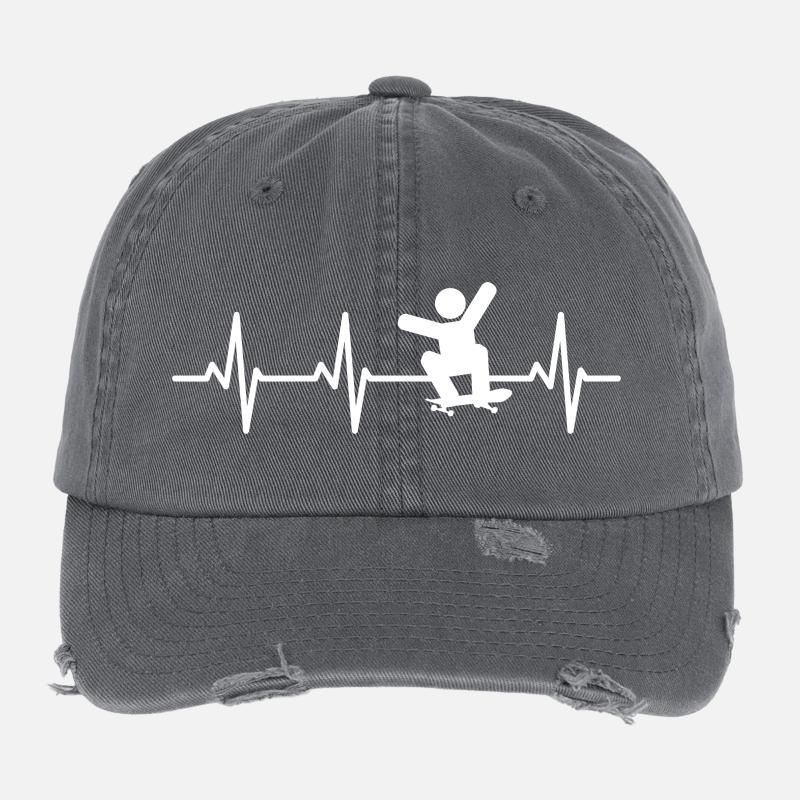Skateboarder Stick Figure Cardiogram Flexfit Vintage Destroyed Cap