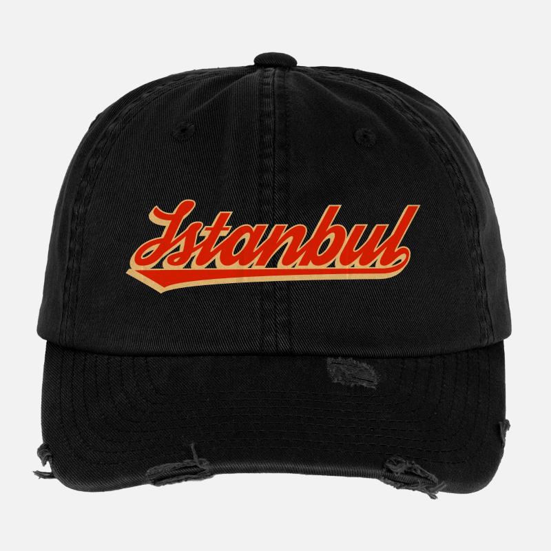 Istanbul Retro Script Logo Flexfit Vintage Destroyed Cap