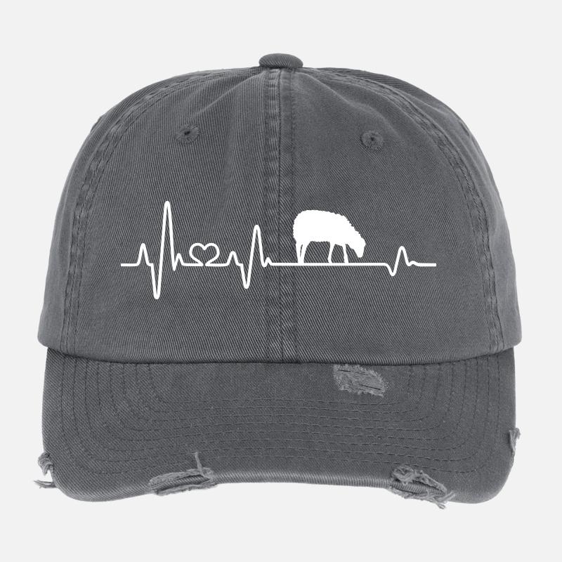 Sheep Heartbeat Lamb Shepherd Gift Flexfit Vintage Destroyed Cap
