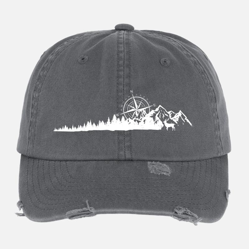 Compass Mountain Ridge Silhouette Flexfit Vintage Destroyed Cap