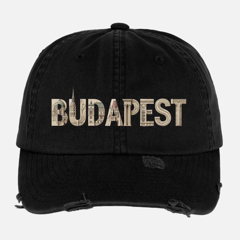 BUDAPEST – Architectural Typography Design Flexfit Vintage Destroyed Cap