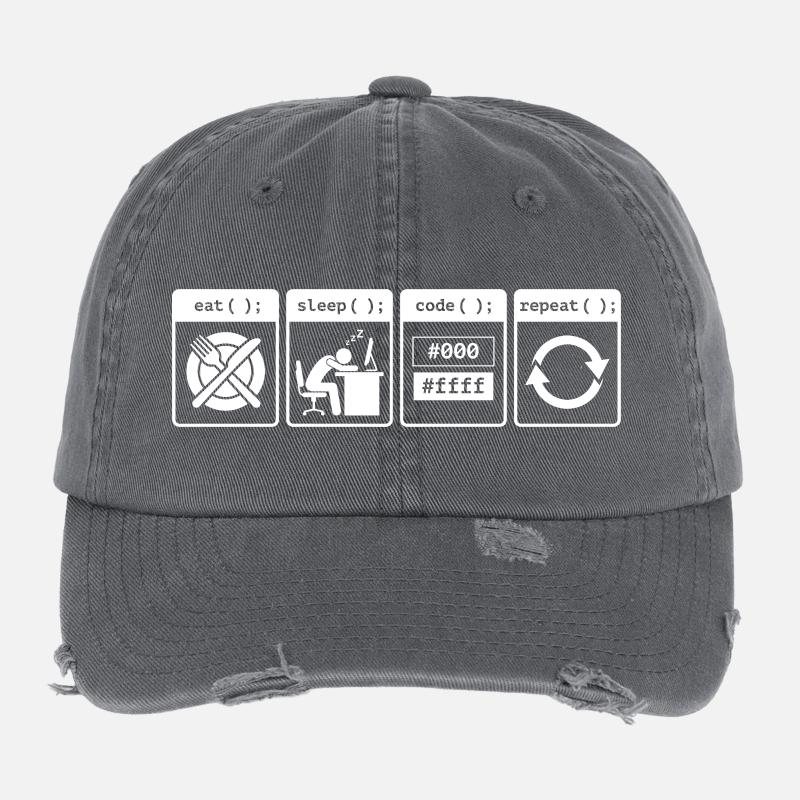 Eat Sleep Code Repeat – Coder Workflow Design Flexfit Vintage Destroyed Cap